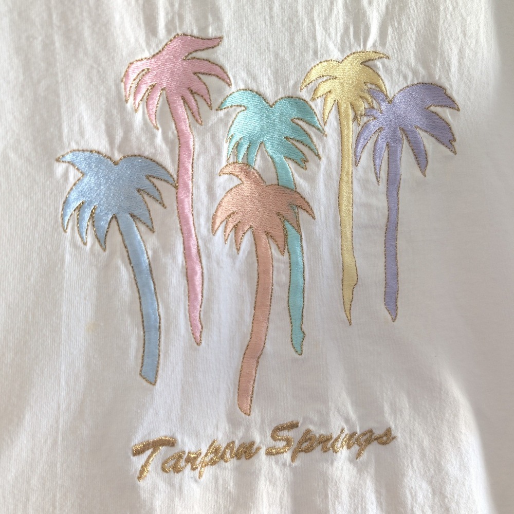 Vintage Hanes Heavyweight Tarpon Springs Florida Palm Tree Embroidered T-Shirt L - Picture 3 of 6